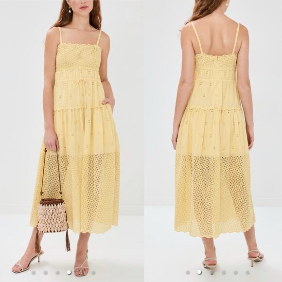 NWT Ulla Johnson Isadore Midi Dress Yellow Eyelet Preppy Beach Party Size 2 - Picture 13 of 16